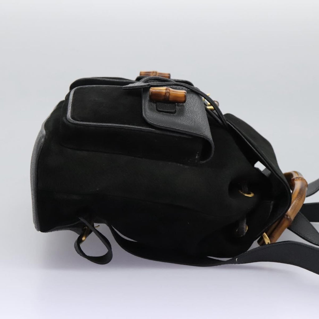 Gucci Vintage Bamboo Backpack Suede And Leather Black Suede Backpack Bag (Authentic  )