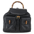 Gucci Vintage Bamboo Backpack Leather Black Leather Backpack Bag (Authentic  )