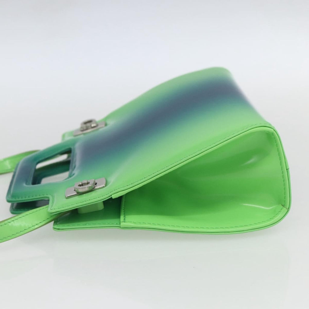 Salvatore Ferragamo Wanda Top Handle Shoulder Bag Gradient Leather Green Patent_Leather Handbag (Authentic  )