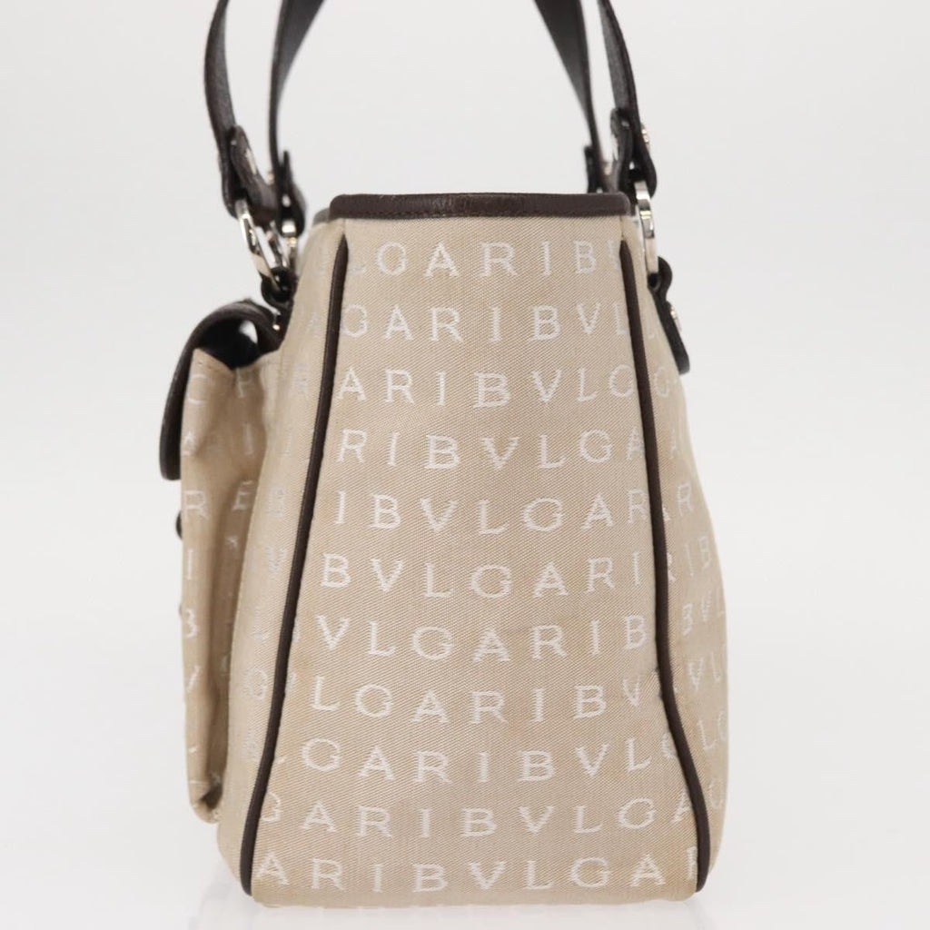 Bvlgari Logomania Handbag Canvas Beige Canvas Handbag (Authentic  )