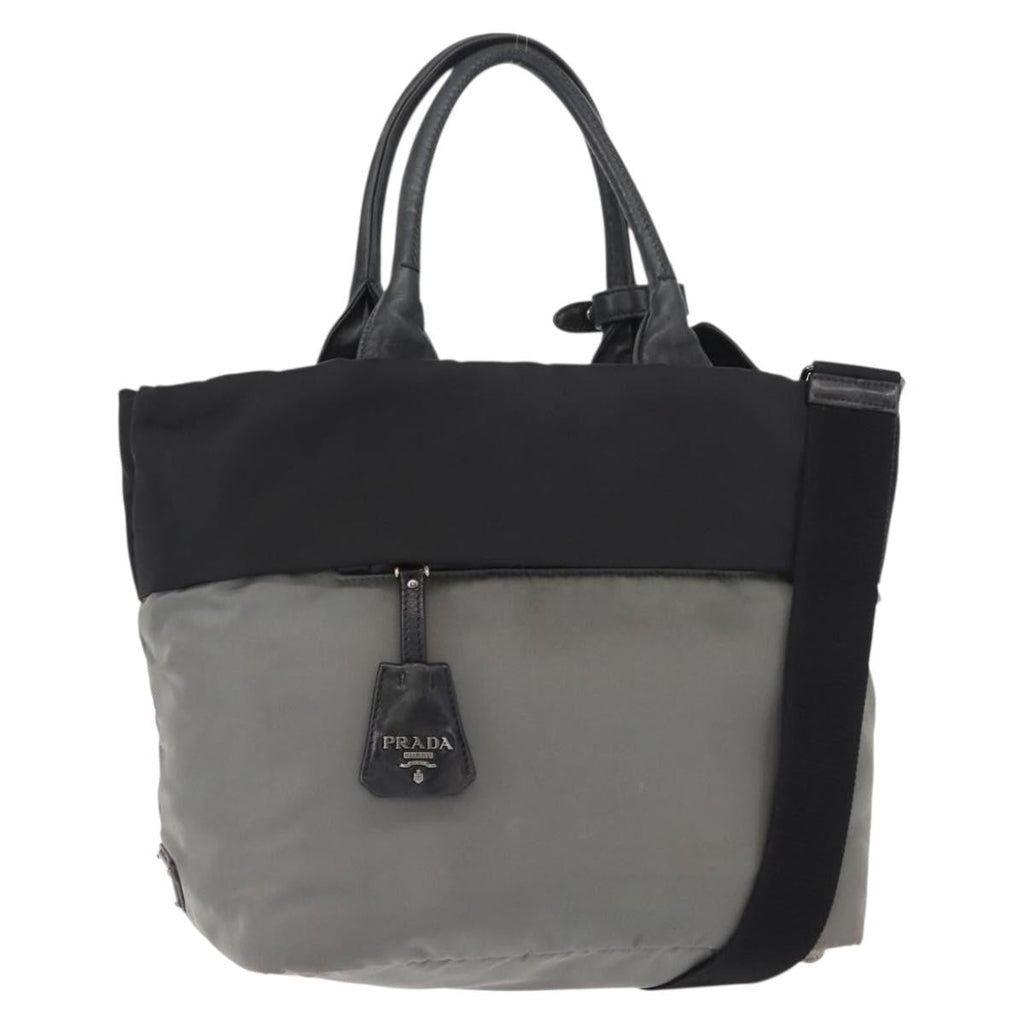 Prada Convertible Double Tote Tessuto Black Nylon Handbag (Authentic  )