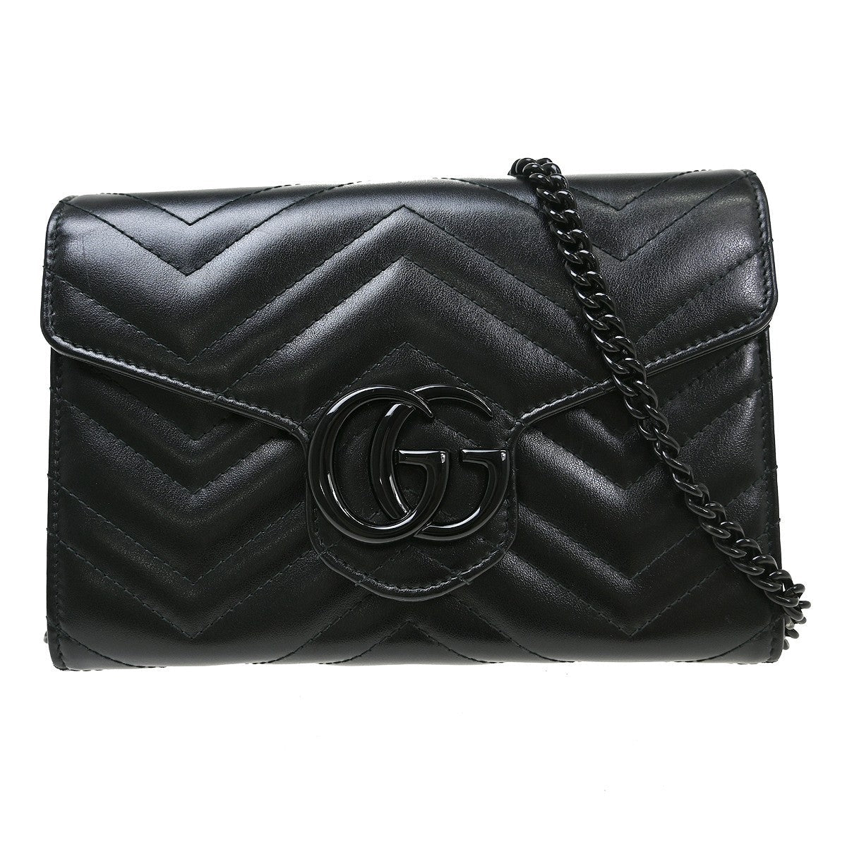 Gucci Gg Marmont Shoulder Bag Matelasse Leather Black Leather Handbag ( )