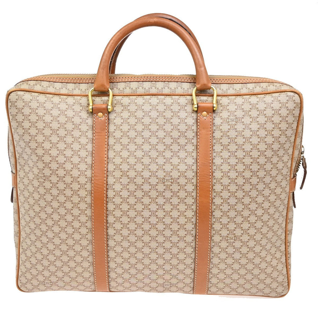 Celine Macadam Briefcase Canvas And Leather Brown Canvas Briefcase Bag (Authentic  )