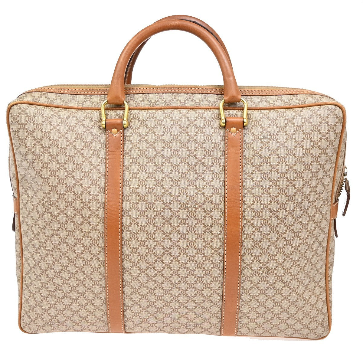 Celine Macadam Briefcase Canvas And Leather Brown Canvas Briefcase Bag (Authentic  )