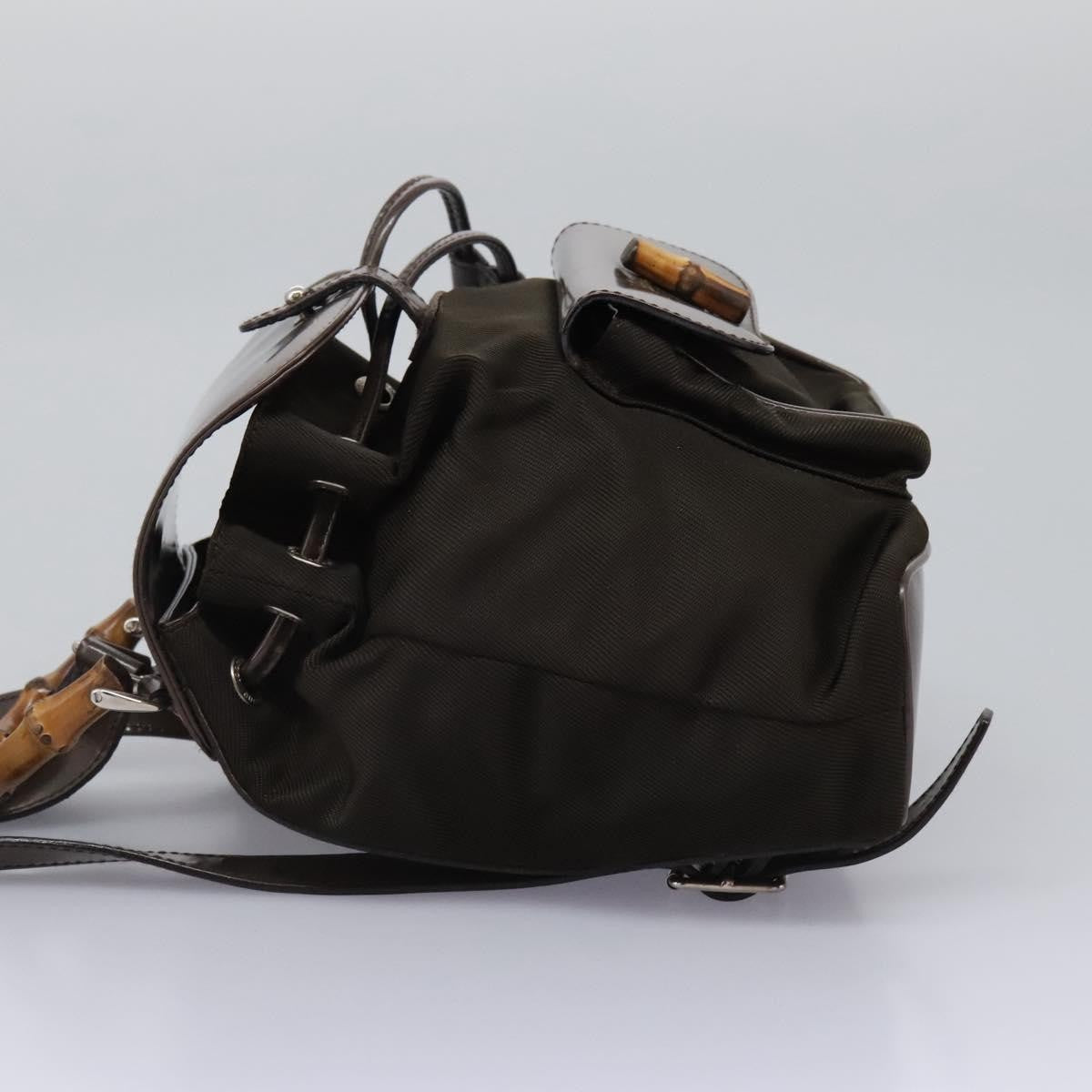 Gucci Vintage Bamboo Backpack Nylon And Patent Leather Brown Nylon Backpack Bag (Authentic  )