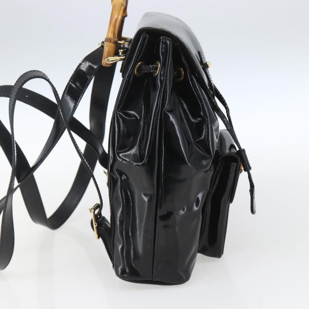 Gucci Vintage Bamboo Backpack Patent Black Patent_Leather Backpack Bag (Authentic  )