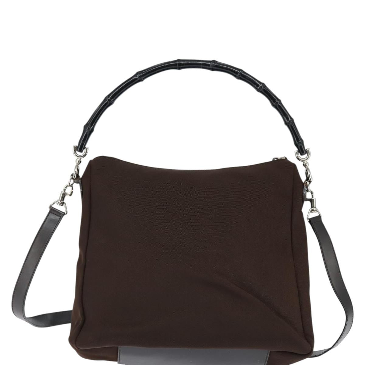 Gucci Vintage Bamboo Handle Bag Nylon Brown Nylon Handbag ( )