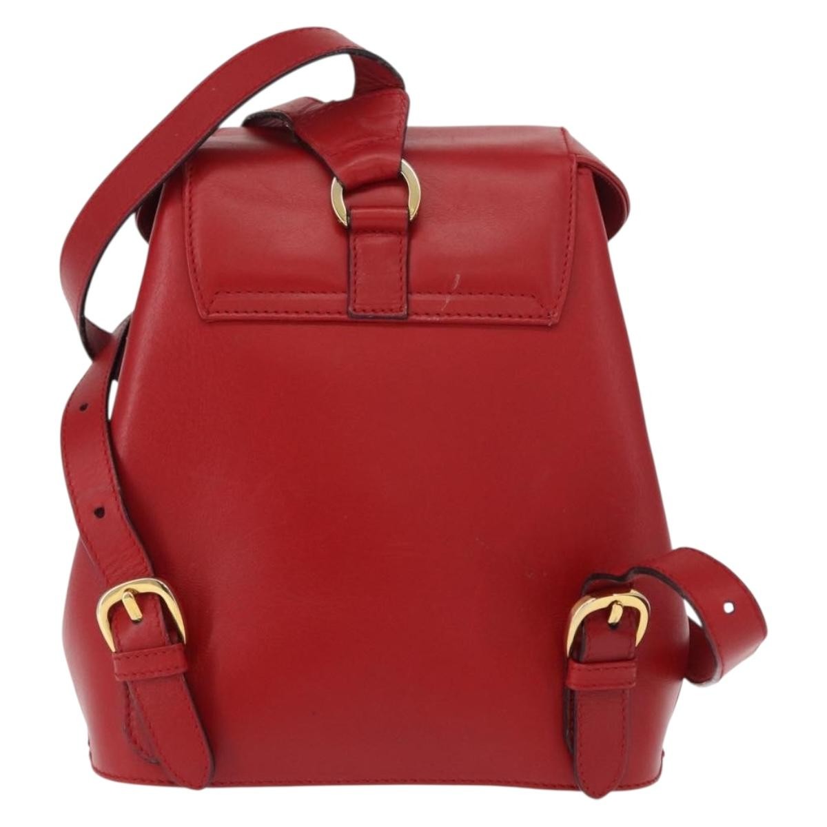 Salvatore Ferragamo Vintage Backpack Leather Red Leather Backpack Bag (Authentic  )