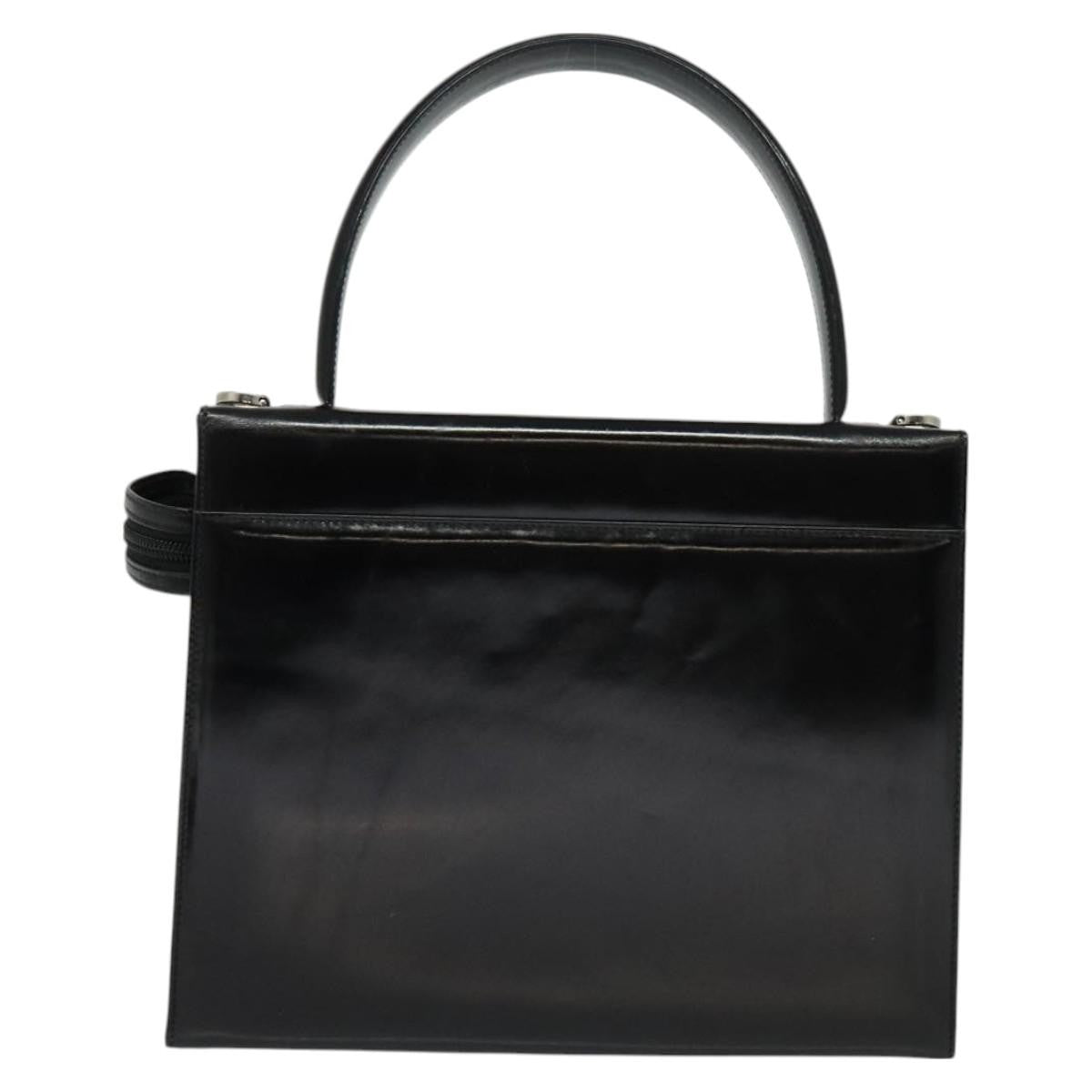 Salvatore Ferragamo Gancini Handbag Patent Leather Black Patent_Leather Handbag (Authentic  )