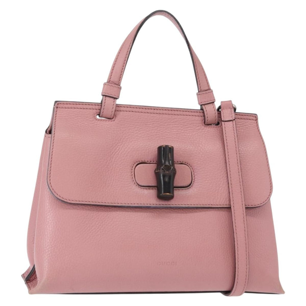 Gucci Bamboo Daily Top Handle Bag Leather Pink Leather Handbag (Authentic  )