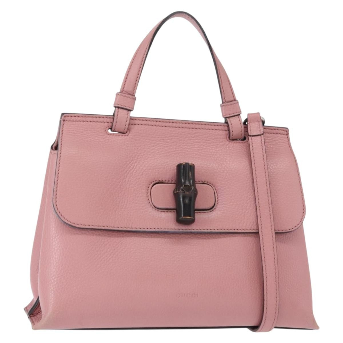 Gucci Bamboo Daily Top Handle Bag Leather Pink Leather Handbag (Authentic  )