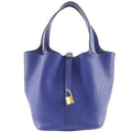 Hermes Picotin Lock Bag Clemence Blue Leather Handbag (Authentic  )