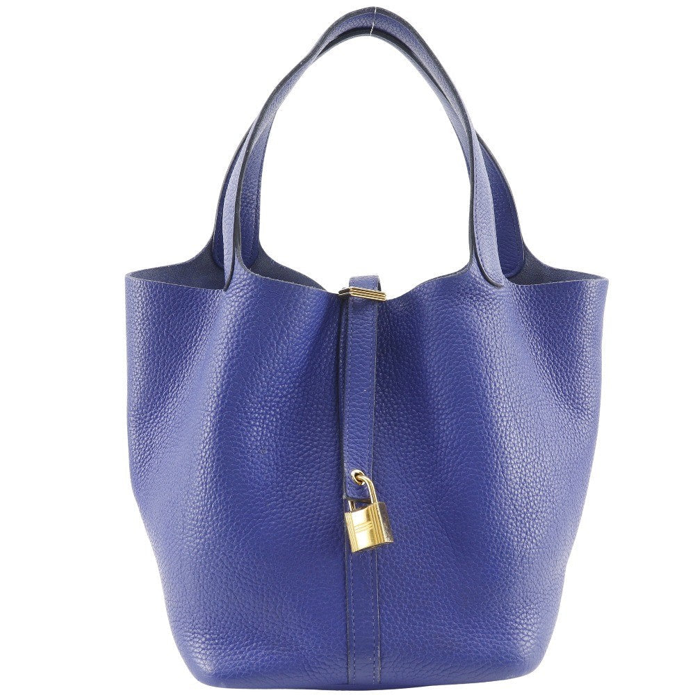 Hermes Picotin Lock Bag Clemence Blue Leather Handbag (Authentic  )