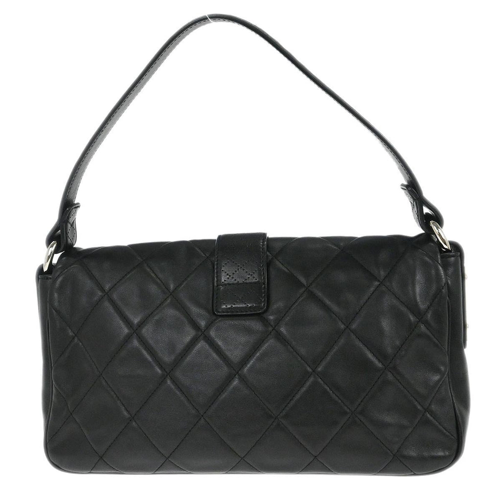 Chanel Door Latch Flap Shoulder Bag Quilted Leather Black Leather Handbag (Authentic  )