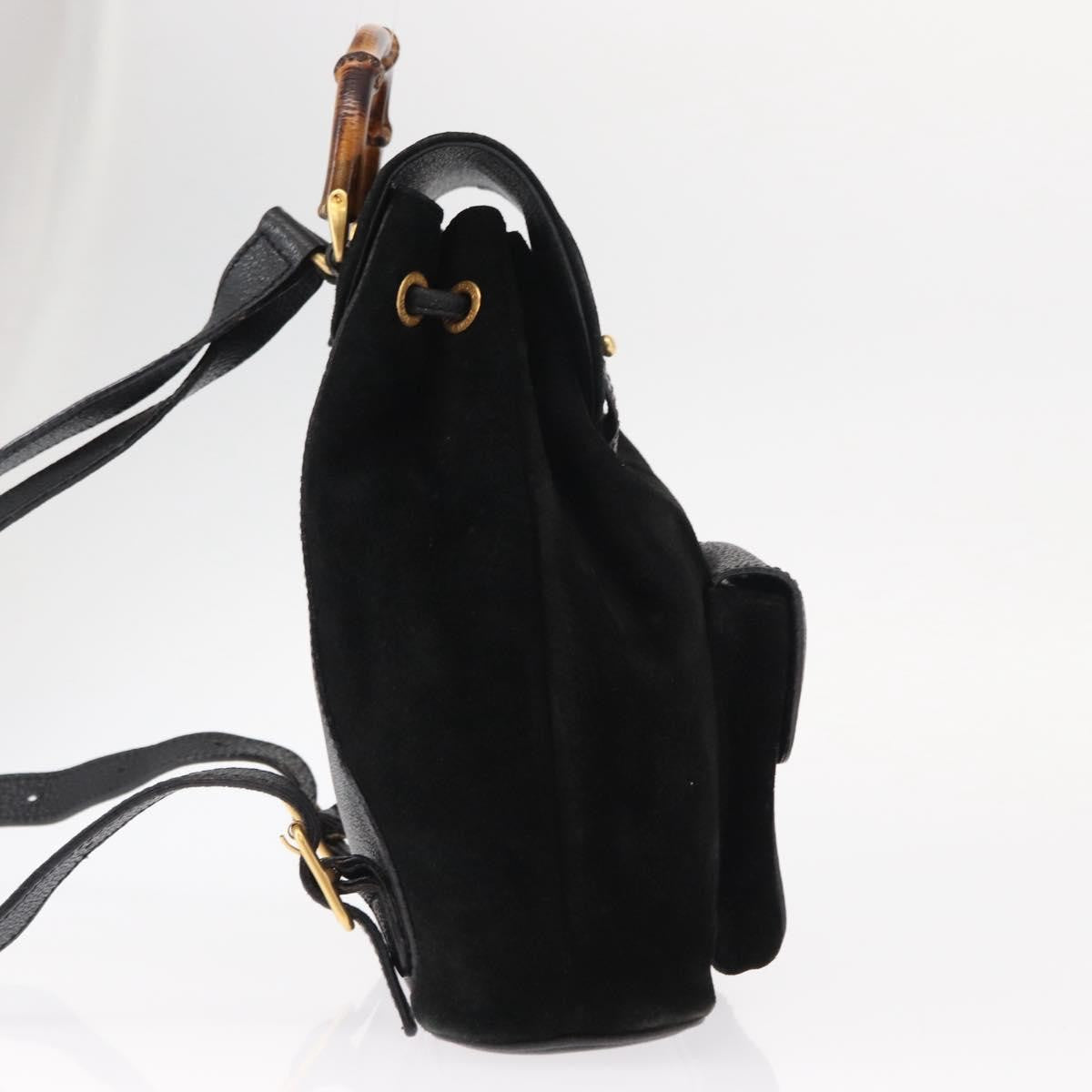 Gucci Vintage Bamboo Backpack Suede Black Suede Backpack Bag (Authentic  )