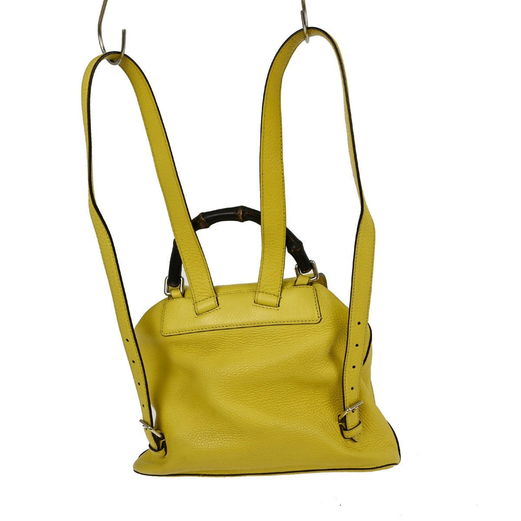 Gucci Bamboo Tassel Backpack Leather Yellow Leather Backpack Bag (Authentic  )