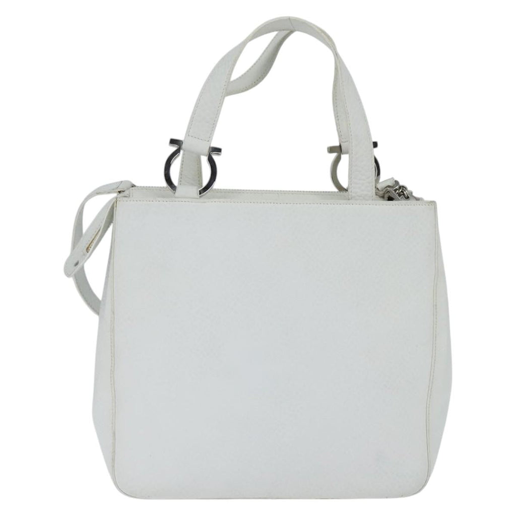Salvatore Ferragamo Gancini Handbag Leather White Leather Handbag (Authentic  )