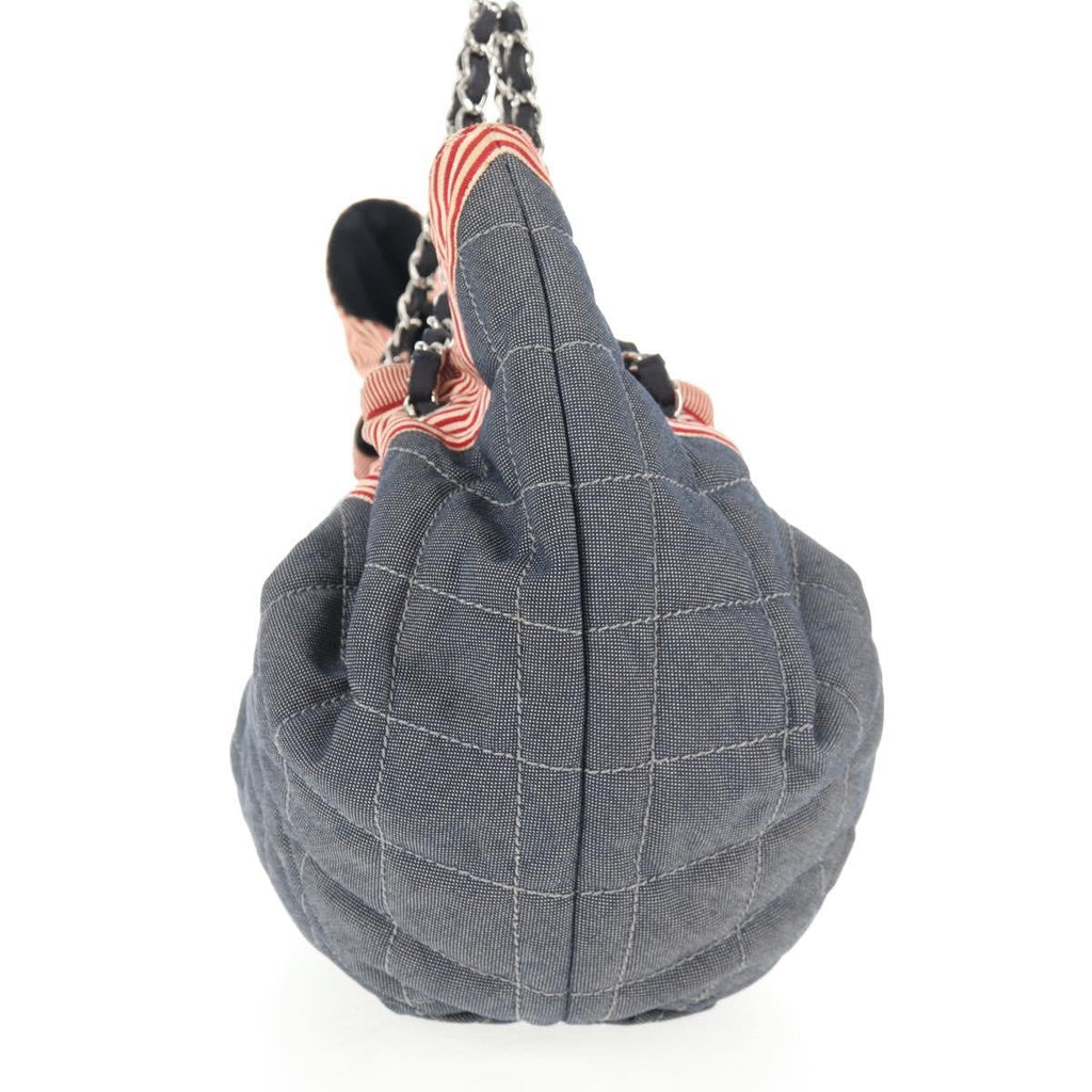 Chanel Stretch Spirit Cabas Quilted Denim Blue Denim_Jeans Bag (Authentic  )