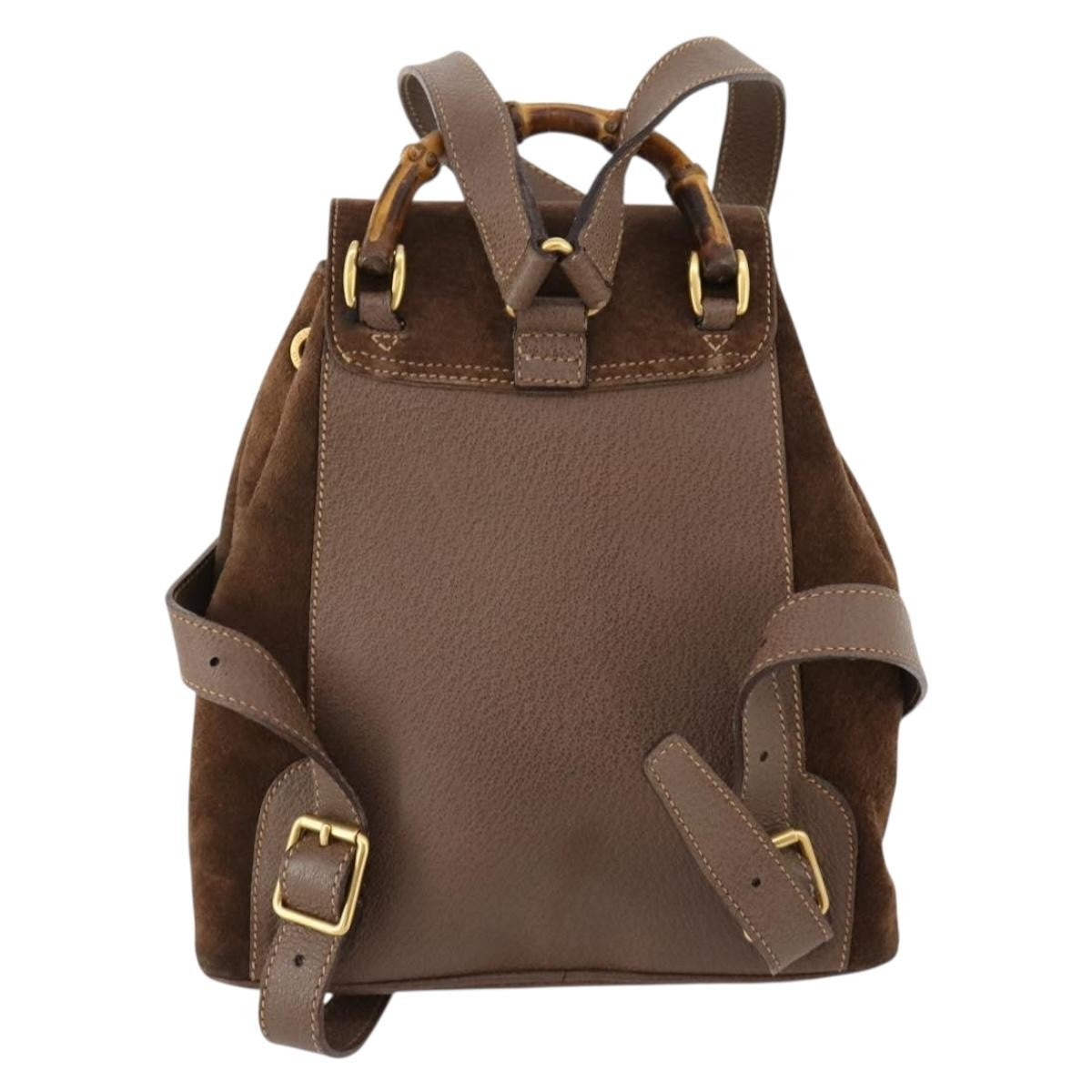 Gucci Gucci Bamboo Backpack Daim Brown Suede Backpack Bag (Authentic  )