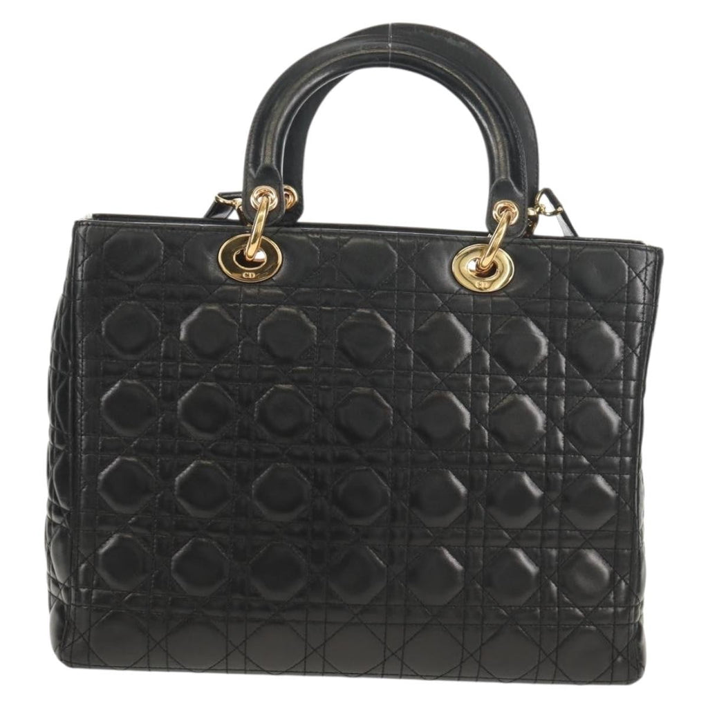 Christian Dior Lady Dior Bag Leather Black Leather Handbag ( )