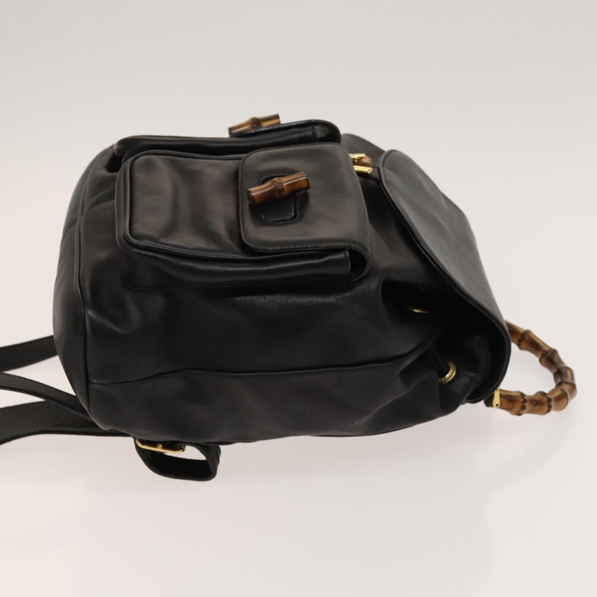 Gucci Vintage Bamboo Backpack Leather Black Leather Backpack Bag (Authentic  )