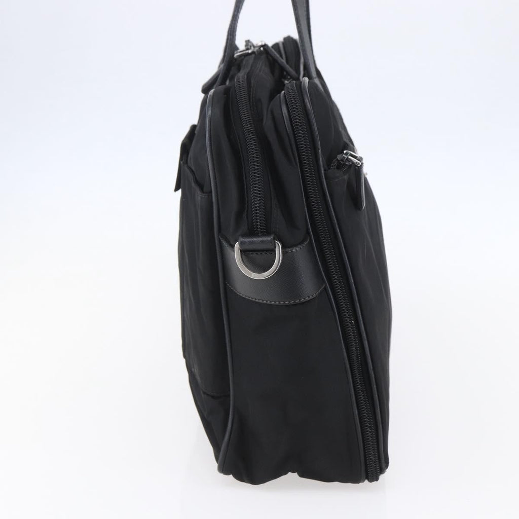 Prada Convertible Front Zip Briefcase Tessuto With Saffiano Leather Black Nylon Briefcase Bag (Authentic  )