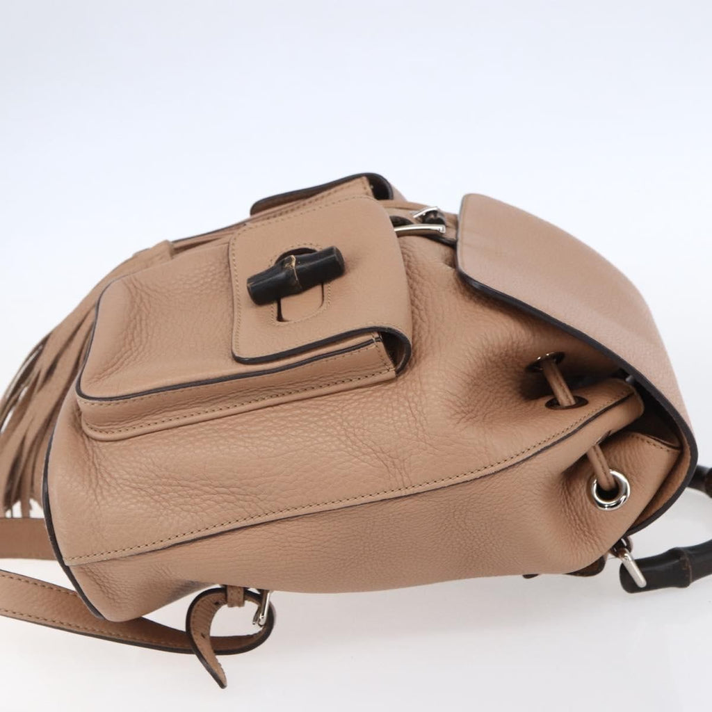 Gucci Vintage Bamboo Backpack Leather Beige Leather Backpack Bag (Authentic  )