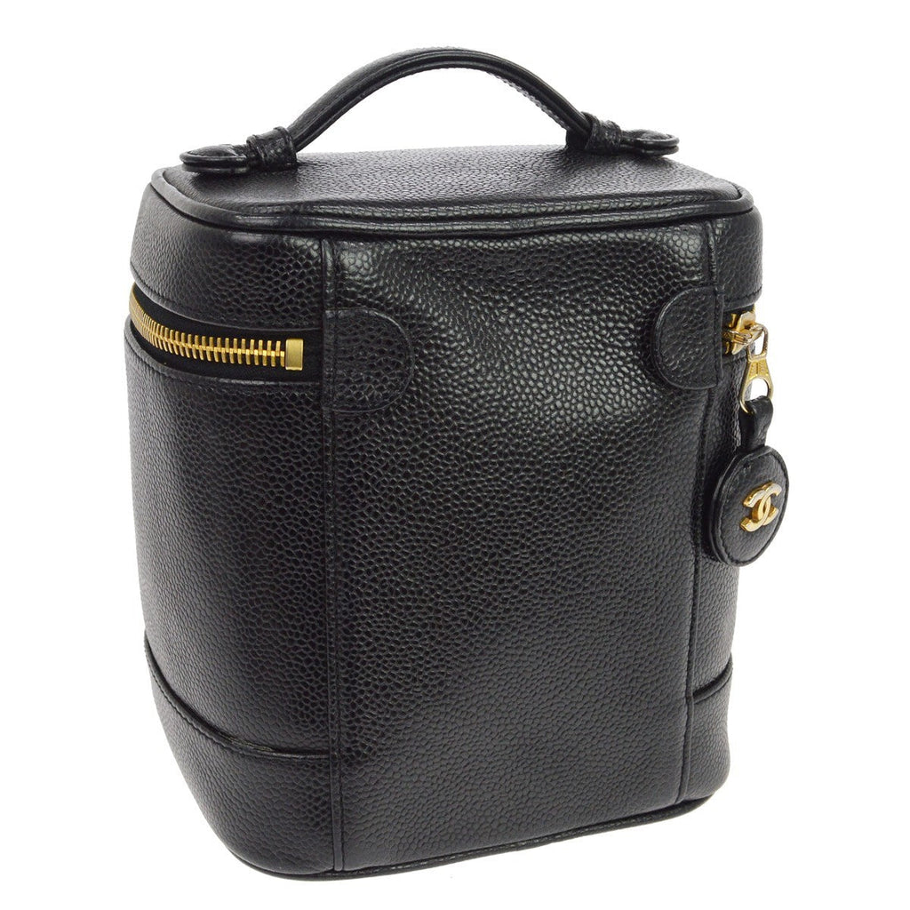 Chanel Vintage Timeless Cosmetic Case Caviar Black Leather Handbag ( )