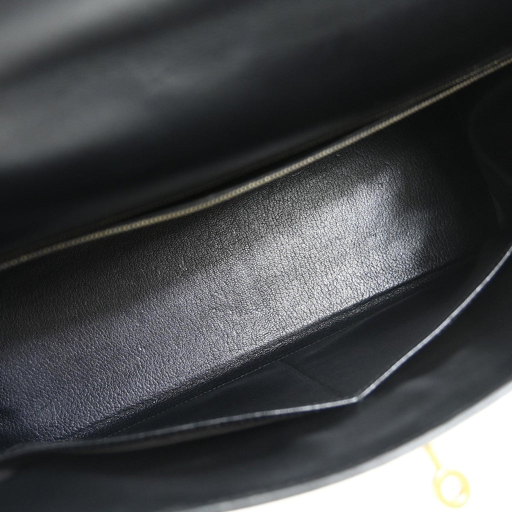 Hermes Kelly Handbag Black Box Calf With Gold Hardware Black Leather Handbag ( )