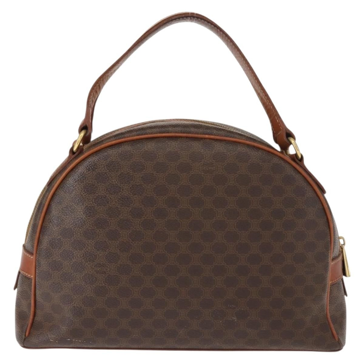 Celine Vintage Macadam Handbag Canvas And Leather Brown Canvas Handbag (Authentic  )
