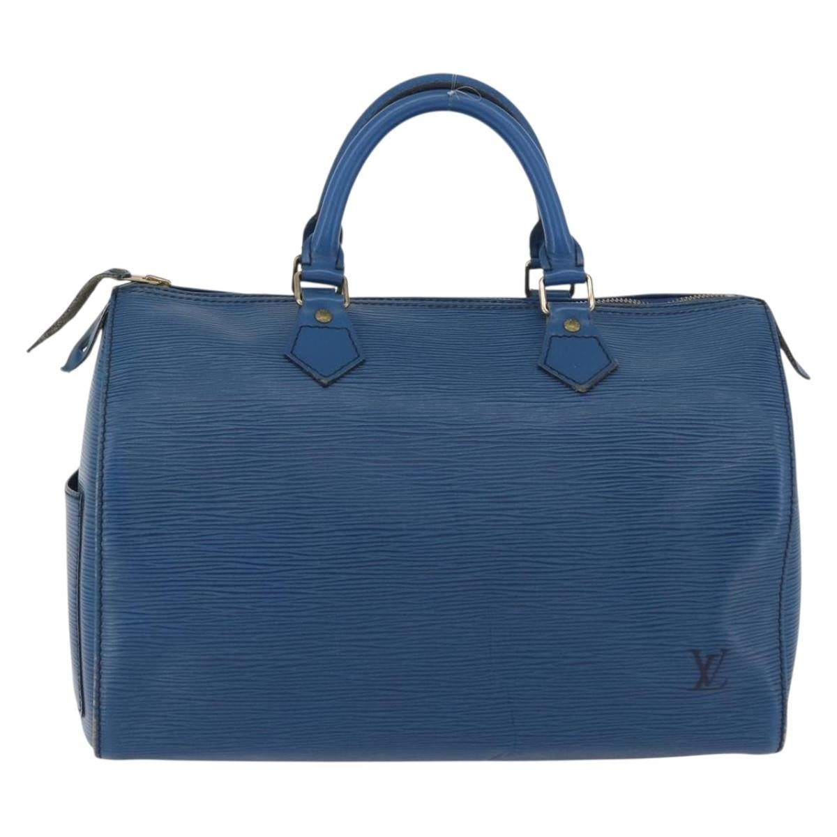 Louis Vuitton Speedy Handbag Epi Leather Blue Leather Handbag (Authentic  )