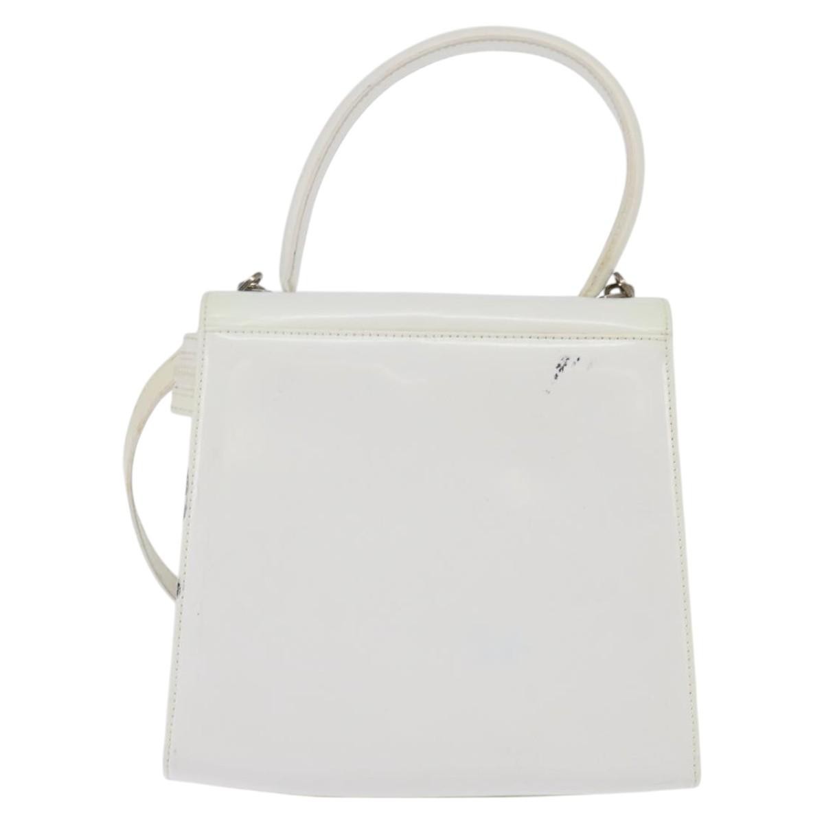 Salvatore Ferragamo Gancini Handbag Patent Leather White Patent_Leather Handbag (Authentic  )