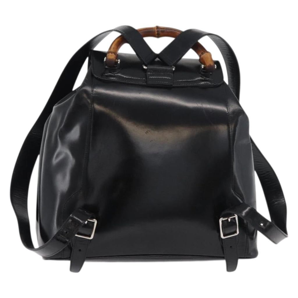 Gucci Vintage Bamboo Backpack Patent Leather Black Patent_Leather Backpack Bag (Authentic  )