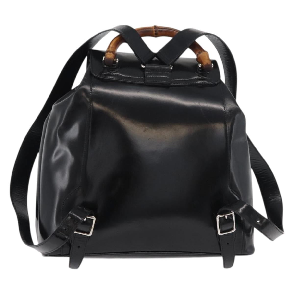 Gucci Vintage Bamboo Backpack Patent Leather Black Patent_Leather Backpack Bag (Authentic  )