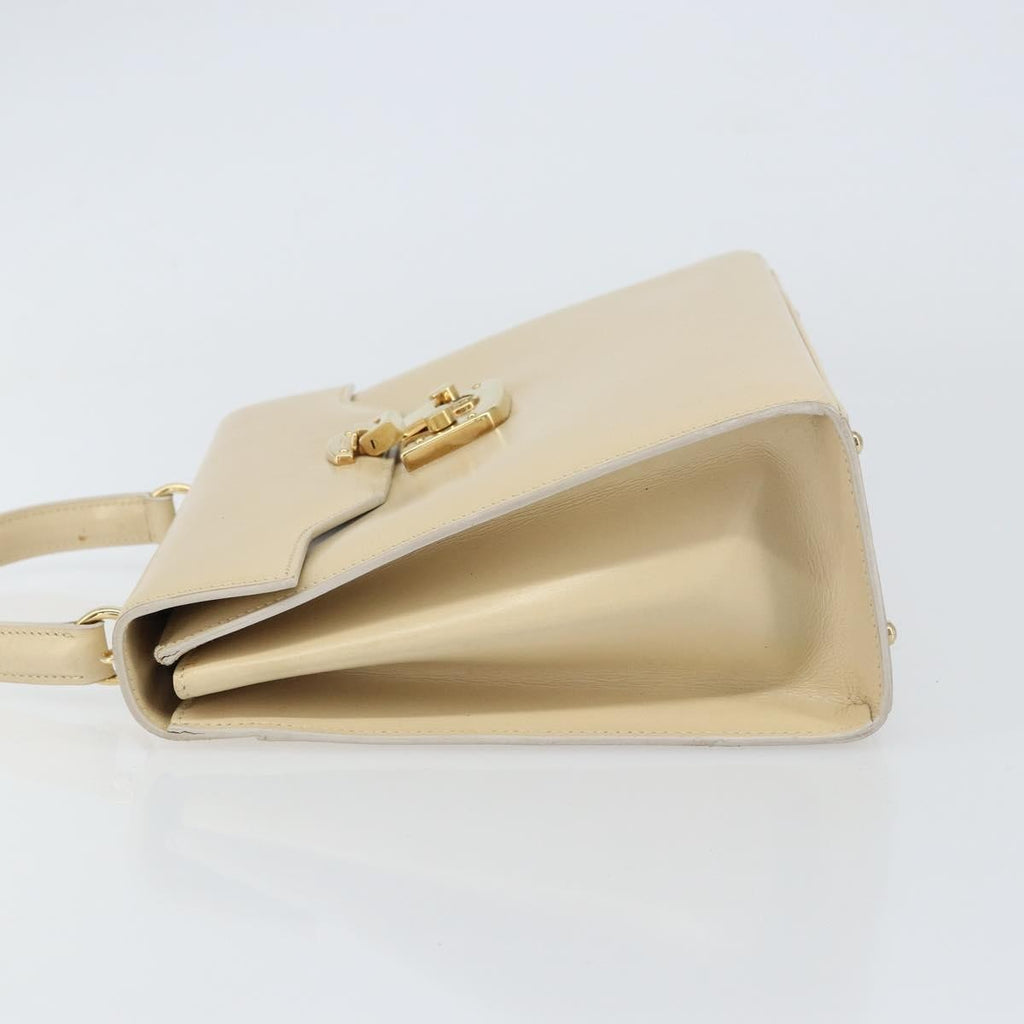 Gucci Vintage Lady Lock Top Handle Bag Leather Beige Leather Handbag (Authentic  )
