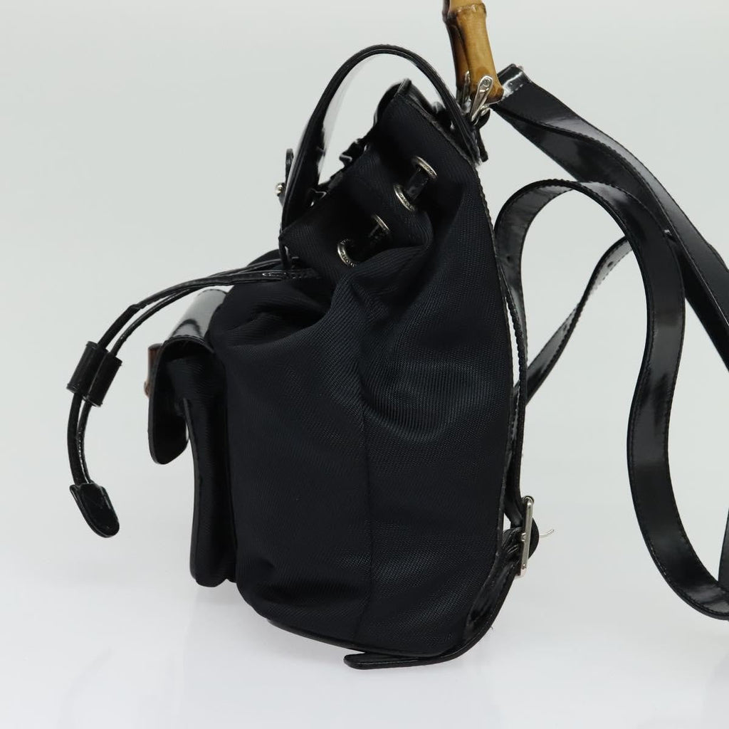 Gucci Vintage Bamboo Backpack Nylon And Patent Leather Black Nylon Backpack Bag (Authentic  )