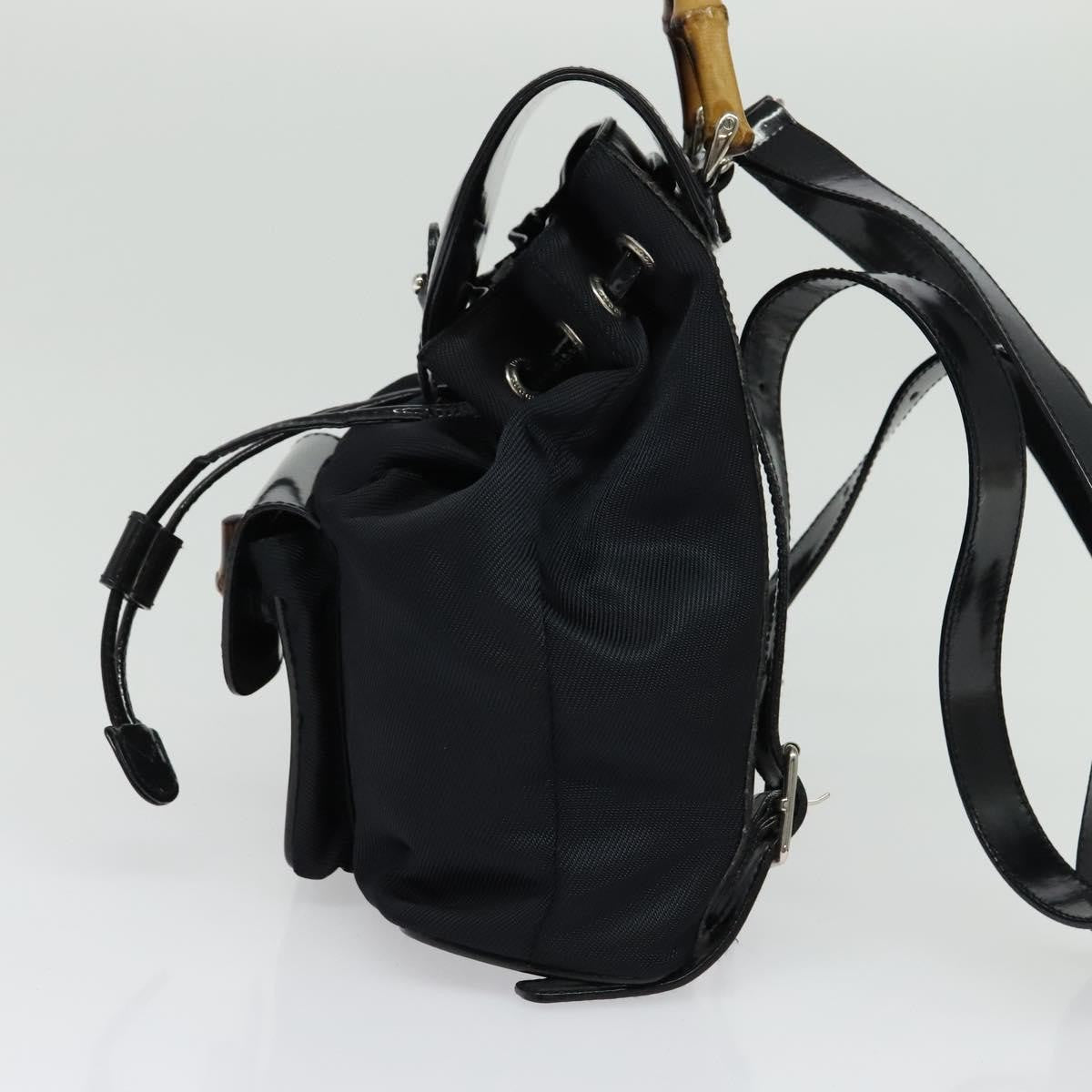 Gucci Vintage Bamboo Backpack Nylon And Patent Leather Black Nylon Backpack Bag (Authentic  )