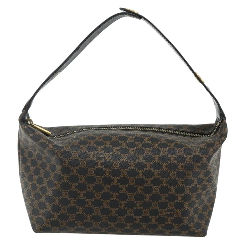 Celine Vintage Macadam Shoulder Bag Macadam Canva  Vinyl Black Canvas Handbag ( )