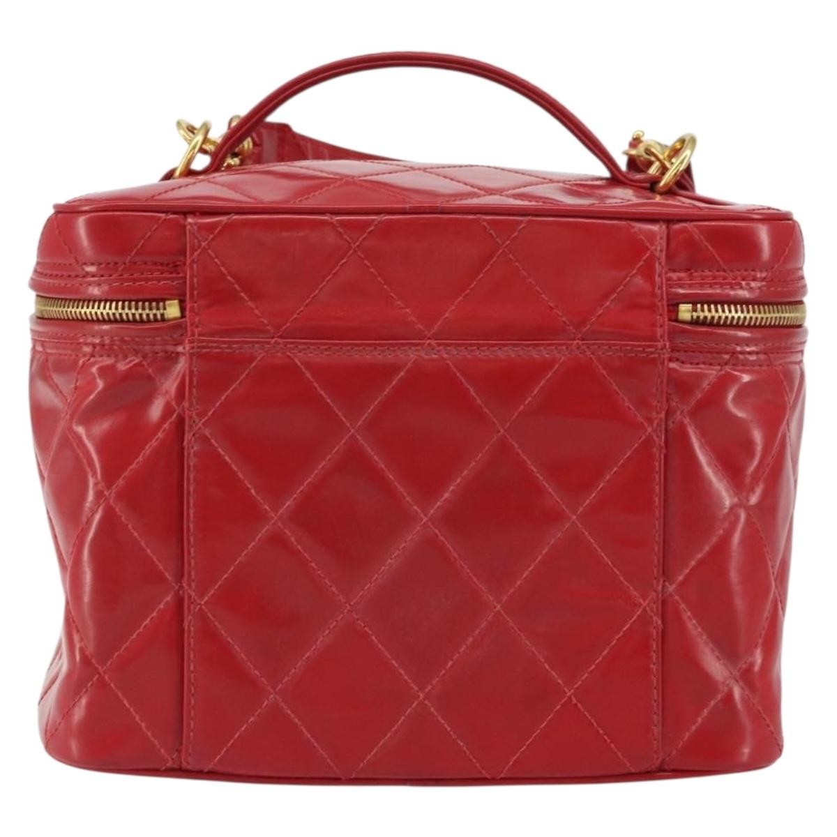 Chanel Vintage Vanity Case Patent Red Patent_Leather Handbag (Authentic  )