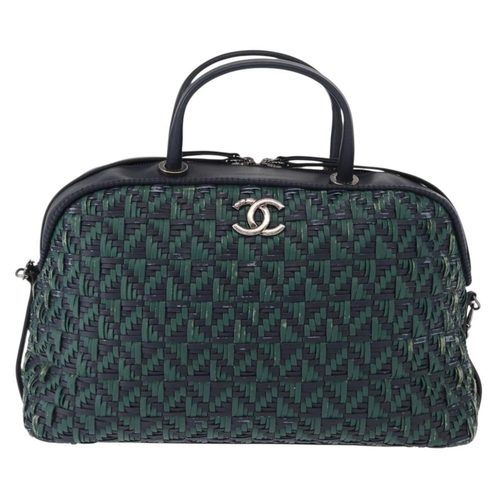 Chanel Convertible Chain Bowler Bag Woven Calfskin Green Leather Handbag (Authentic  )