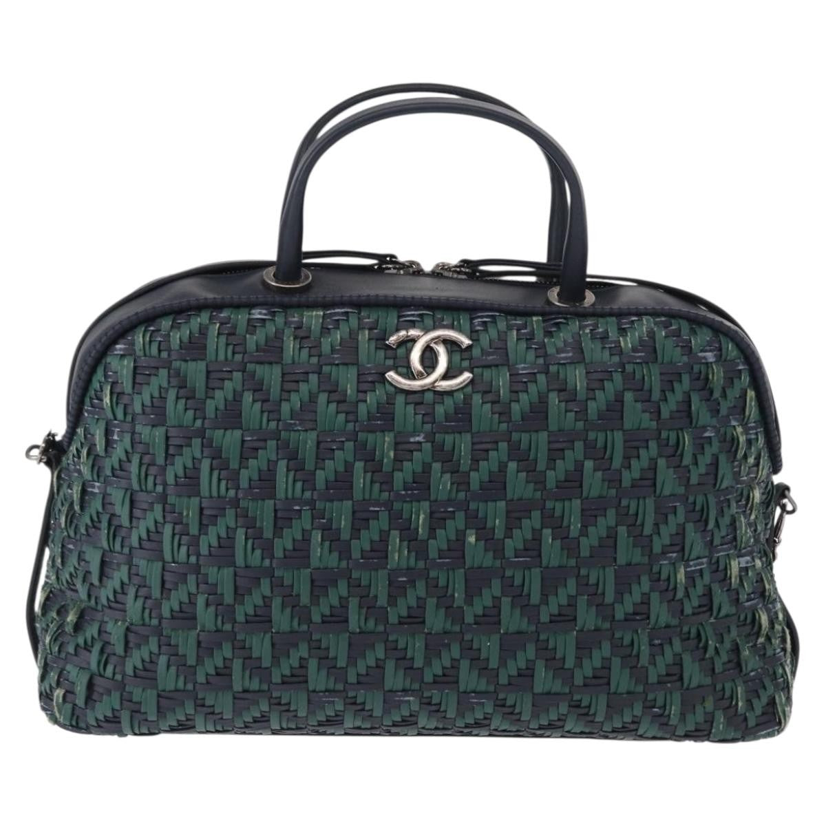 Chanel Convertible Chain Bowler Bag Woven Calfskin Green Leather Handbag (Authentic  )