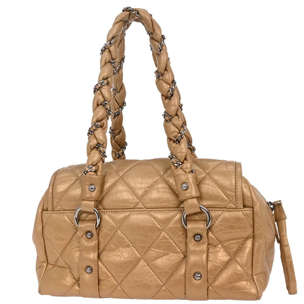 Chanel Lady Braid Flap Tote Quilted Distressed Lambskin Gold Leather Handbag (Authentic  )