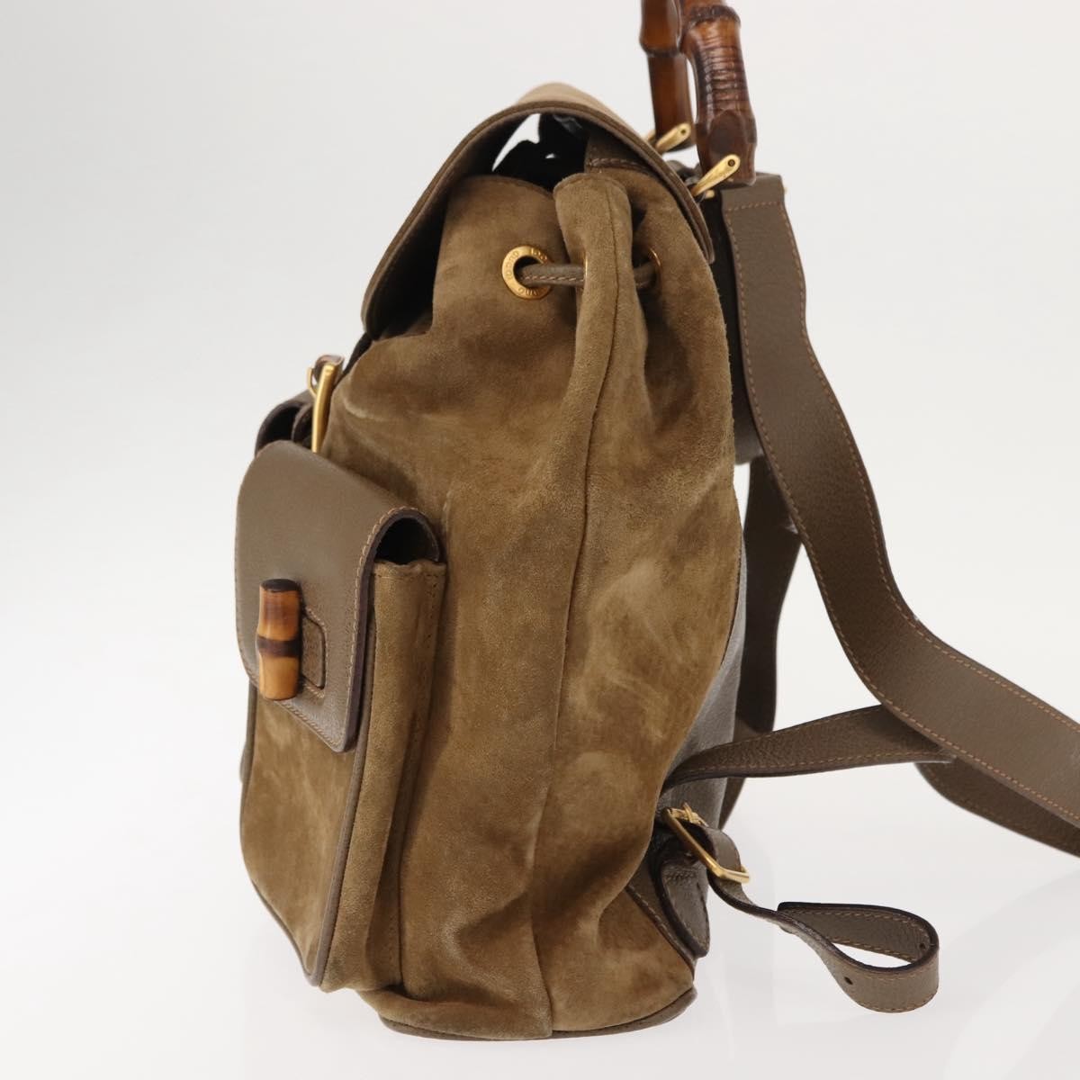Gucci Vintage Bamboo Backpack Suede Brown Suede Backpack Bag (Authentic  )