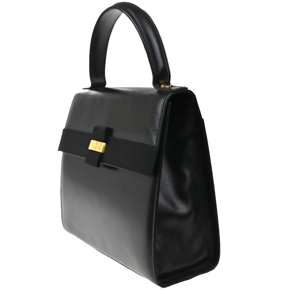 Salvatore Ferragamo Vala Handbag Leather Black Leather Handbag (Authentic  )