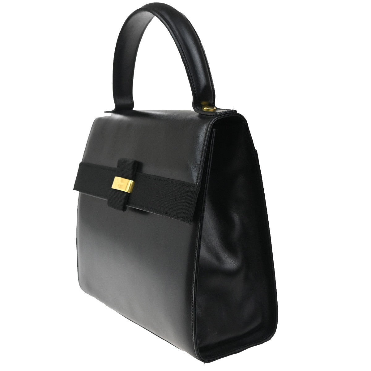 Salvatore Ferragamo Vala Handbag Leather Black Leather Handbag (Authentic  )
