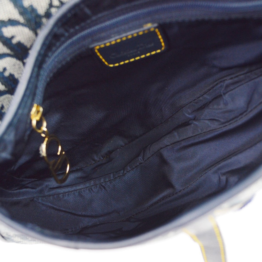 Christian Dior Saddle Handbag Oblique Canvas Navy Canvas Handbag ( )