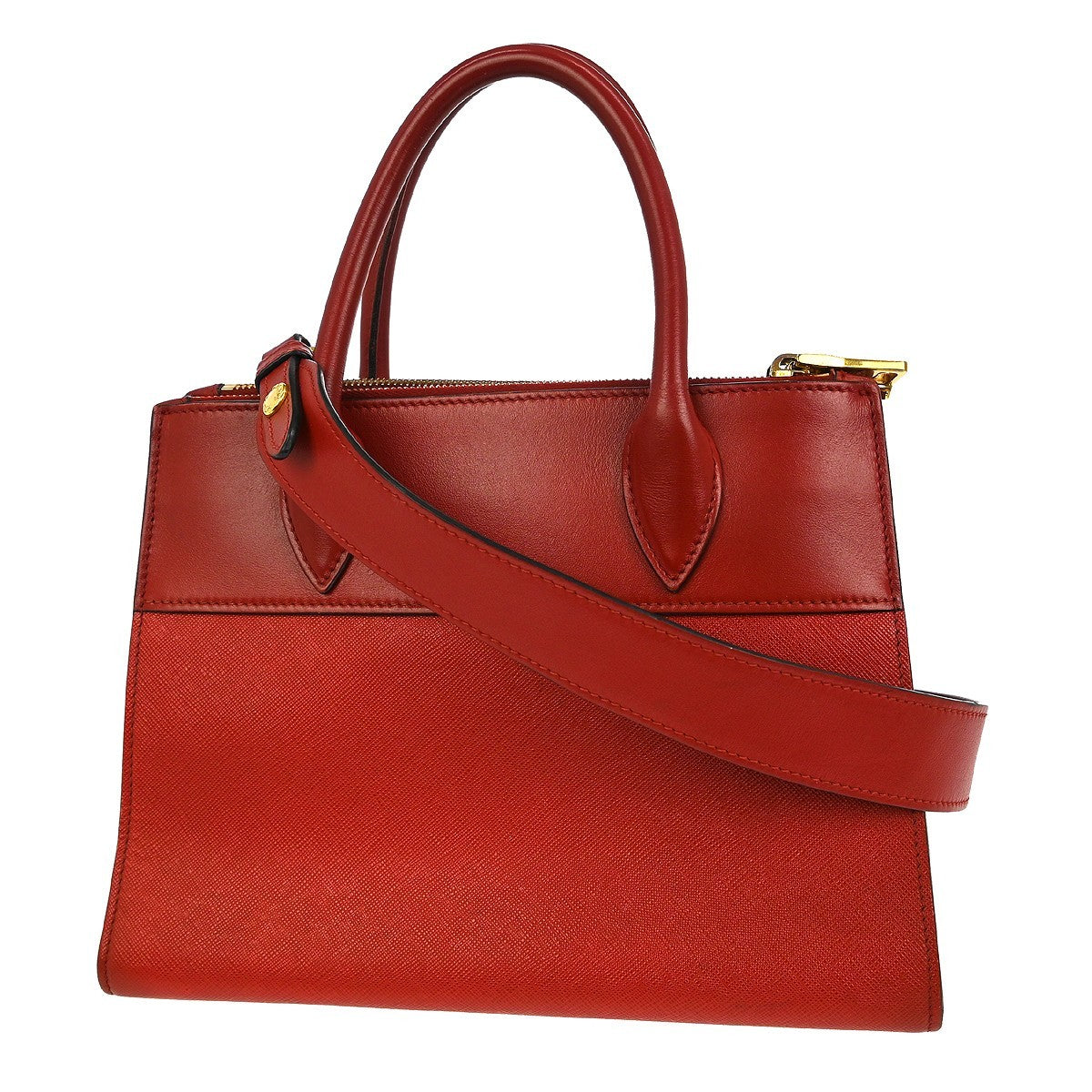 Prada Paradigme Tote Saffiano With City Calf Red Leather Handbag ( )