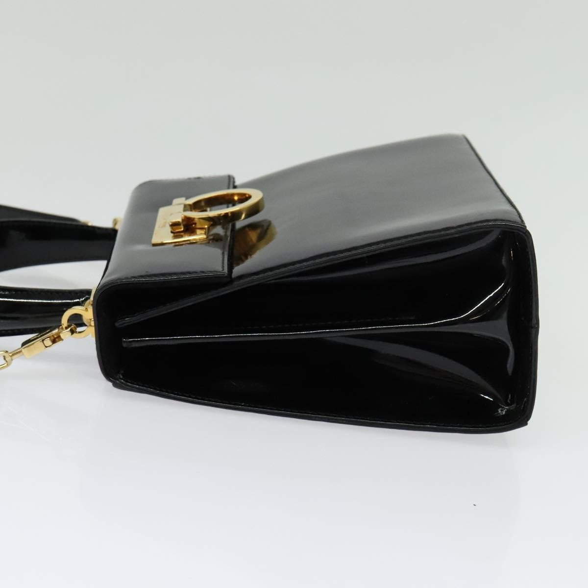 Salvatore Ferragamo Gancini Convertible Top Handle Bag Patent Leather Black Patent_Leather Handbag (Authentic  )