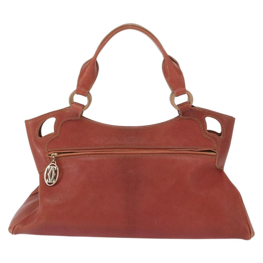 Cartier Marcello Handbag Leather Brown Leather Handbag (Authentic  )