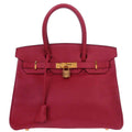 Hermes Birkin Handbag Red Courchevel With Gold Hardware Red Leather Handbag ( )